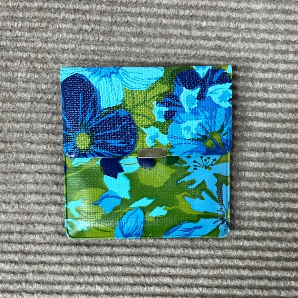 Vintage Holson Co Blue Green Floral Vinyl Pocket Photo Album Mid Century Mod
